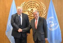 Συζήτηση με τον ΓΓ των Ηνωμένων Εθνών, A. Guterres, για τις μεταρρυθμίσεις στον ΟΗΕ, τα Σκόπια και το Κυπριακό